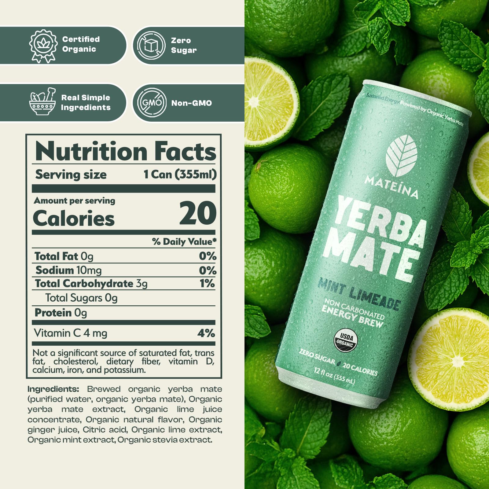 Amazon.com: Mateina Organic Mint Limeade Yerba Mate, 12 FZ